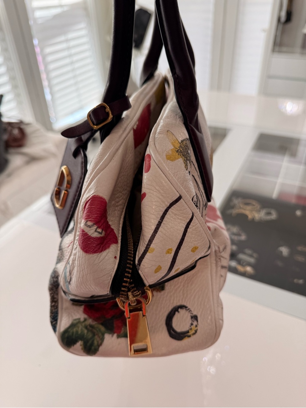 Marc Jacobs White Leather Collage Graffiti Satchel Bowler Bag Art Print Limited - Picture 5 of 10